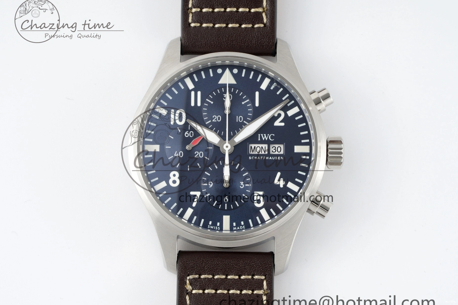 MIROTIME 0524 Pilot Chrono SS AZF 1:1 Best Edition Blue Dial on Brown Leather Strap A TimelessDesign 7060